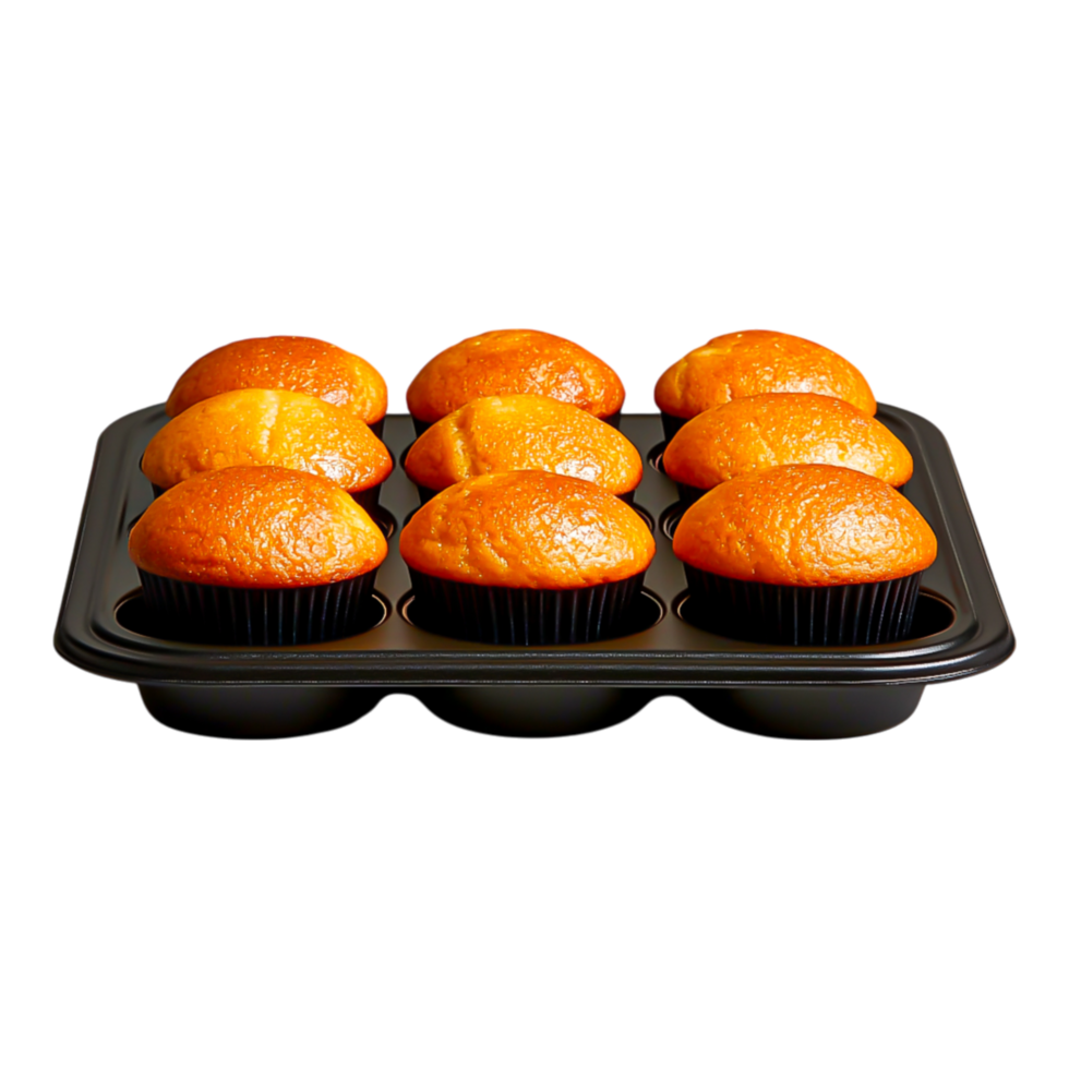 Freshly Baked Muffins in Black Baking Tray Ready to Serve png