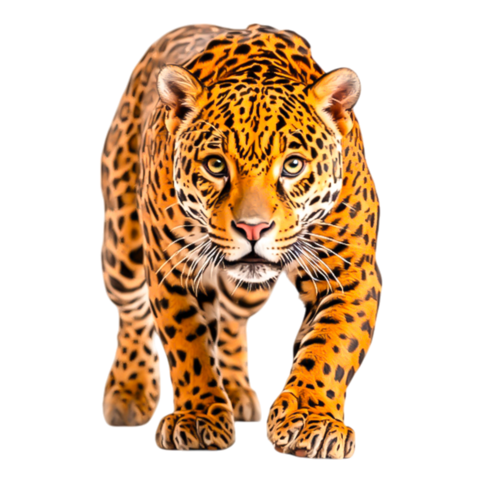 Majestic Close-Up of a Lively Leopard Walking Gracefully Forward png