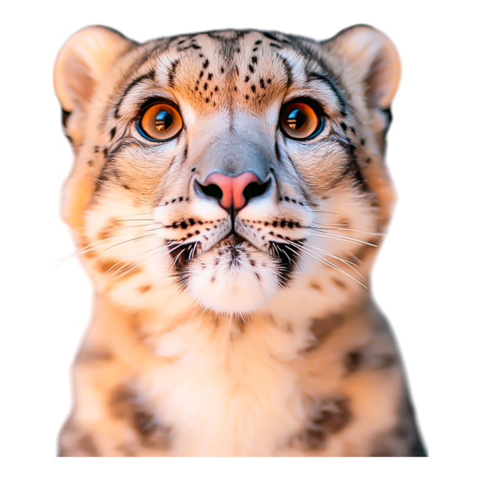 Close-Up of Snow Leopard Face with Bright Eyes and Detailed Fur png