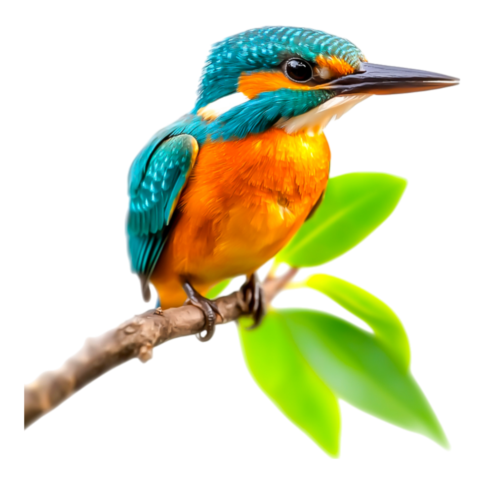 Vibrant Colorful Kingfisher Bird Perched on a Green Leafy Branch png