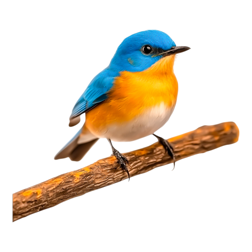 Vibrant Blue and Orange Bird Perched on a Branch in Nature png