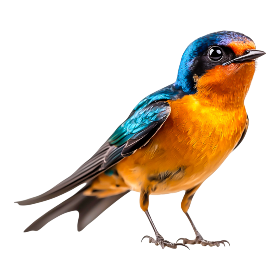 Vibrant Blue and Orange Bird Perched on a Branch with Detail png