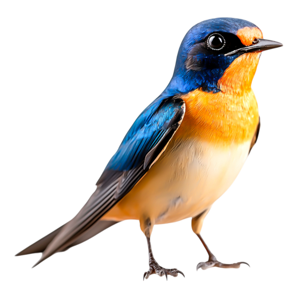 Vibrant Small Bird with Blue and Orange Feathers in Natural Light png
