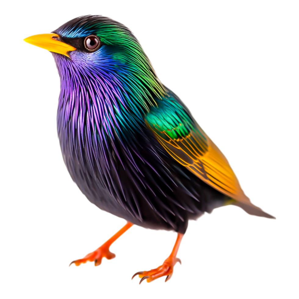Colorful Bird with Iridescent Feathers Standing png