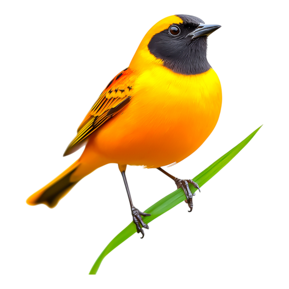 Vibrant Orange Bird Perched on Green Stem in Natural Habitat png