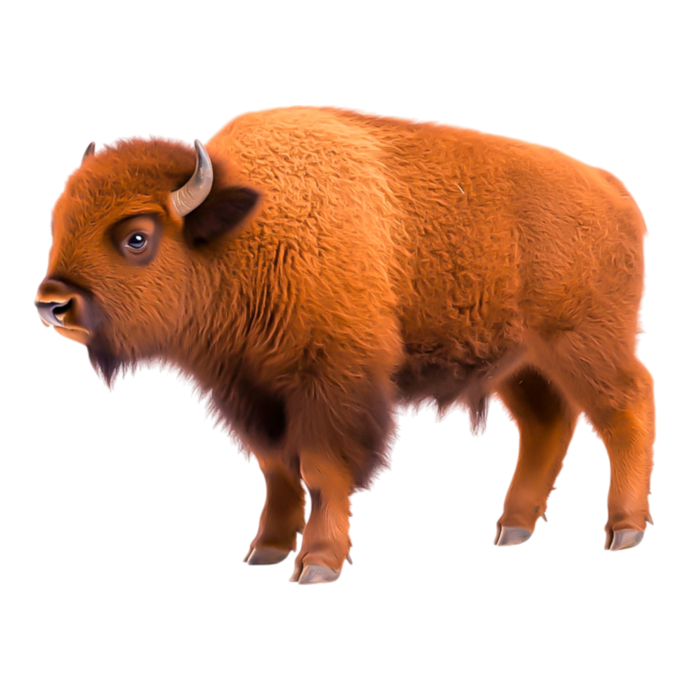 Cute and Furry Bison Standing on Grass Against png
