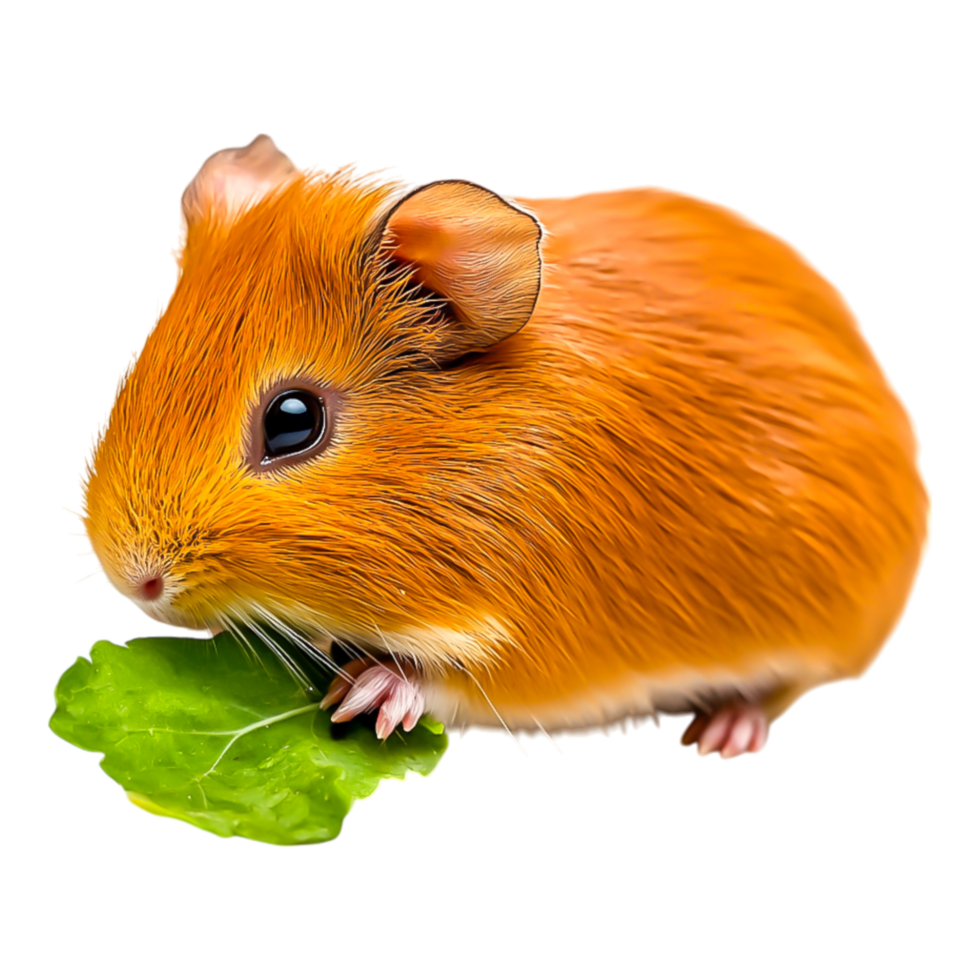 Cute orange hamster sitting on green leaf with soft fur texture png