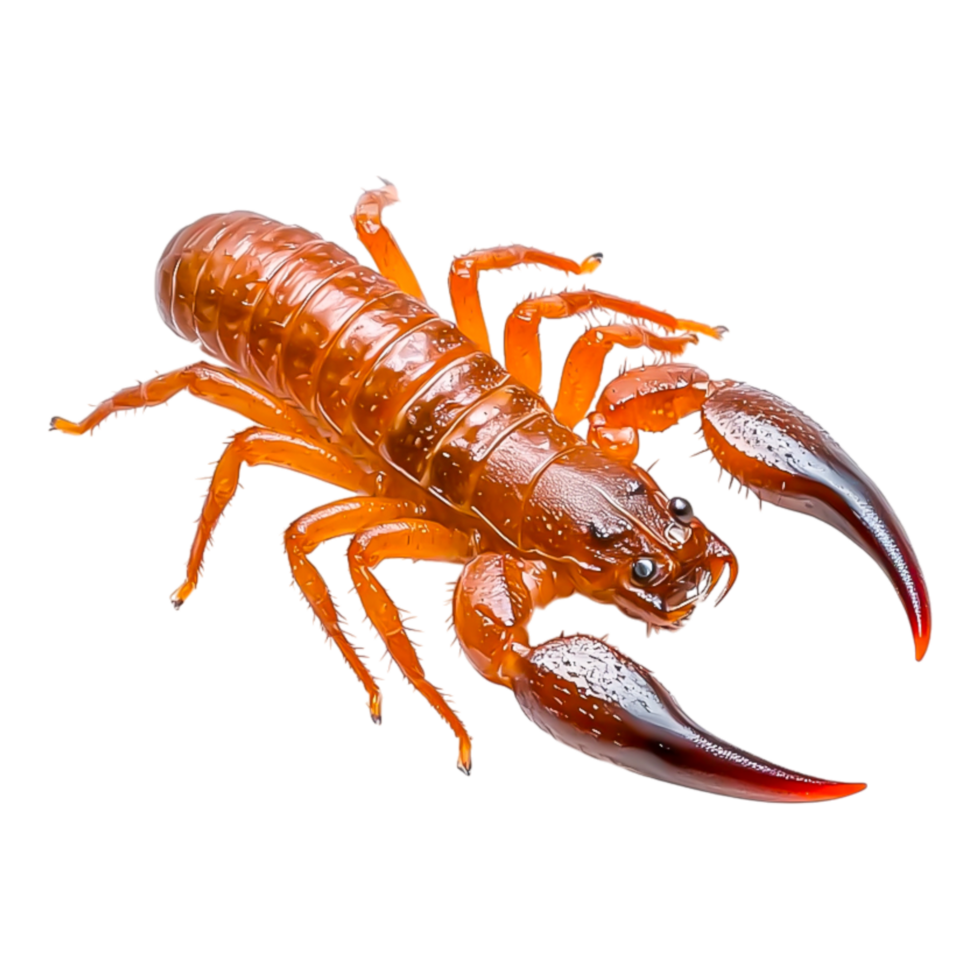 Detailed Close-Up of an Orange Scorpion with Sharp Claws png