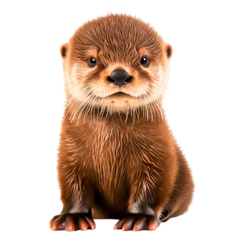 Adorable Baby Otter Sitting with Soft Fur and Playful Expression png