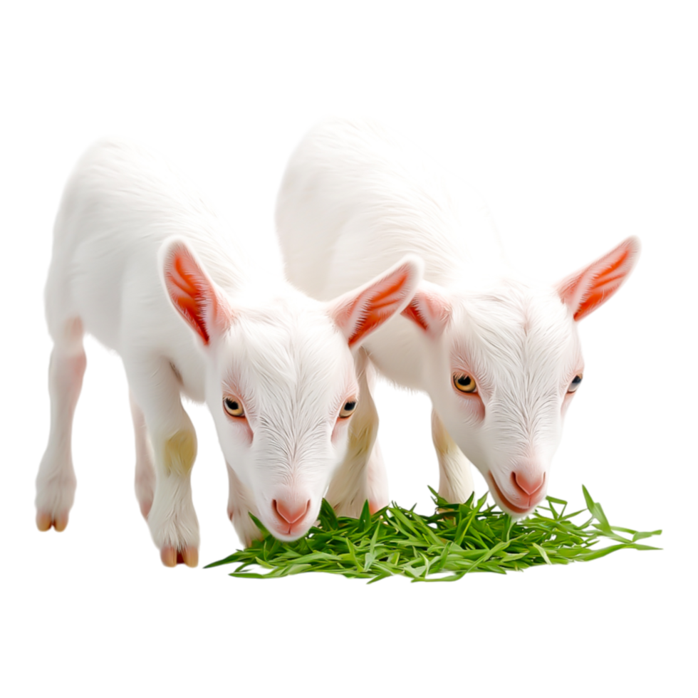 Two Adorable Young Goats Grazing on Fresh Green Grass in Farmyard png