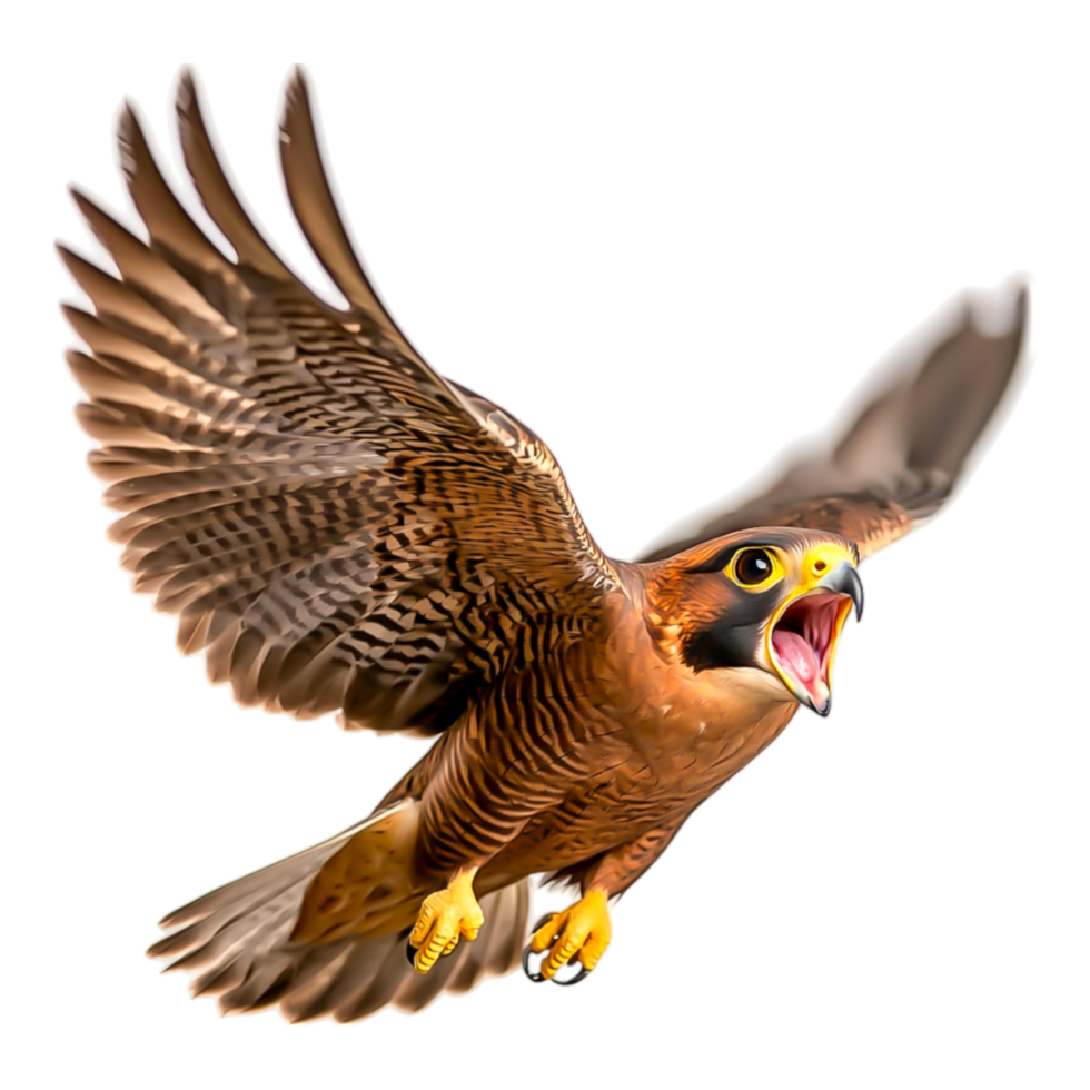 Majestic Bird of Prey in Flight with Wide Open Beak and Sharp Talons png