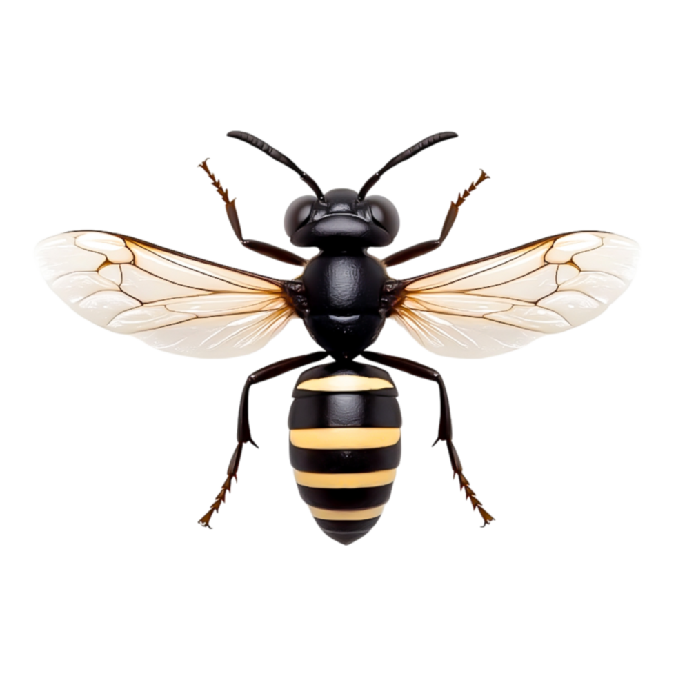 Detailed Close-Up of a Honey Bee with Striped Body and Wings png