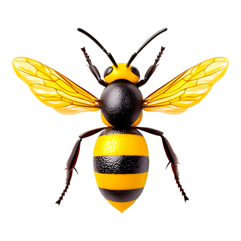 Vibrant Yellow and Black 3D Render of a Honey Bee Insect png