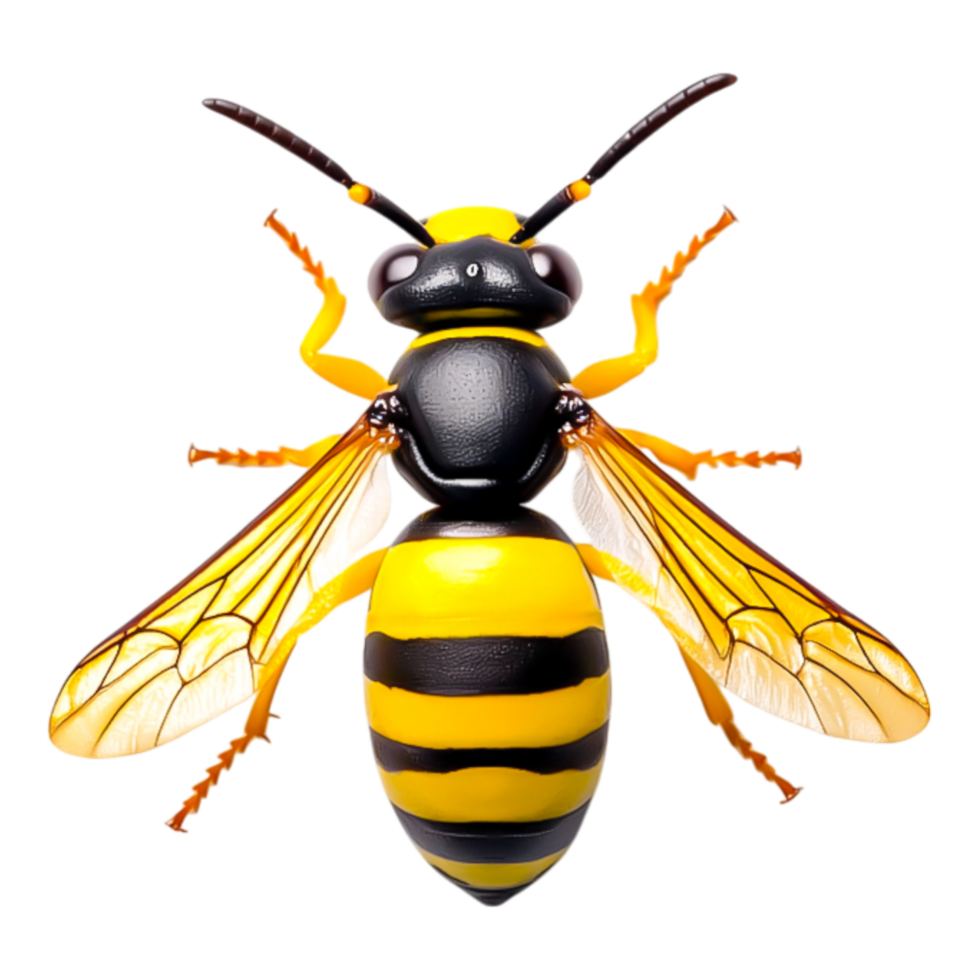 Vibrant Yellow and Black Bee with Detailed Wings Against png