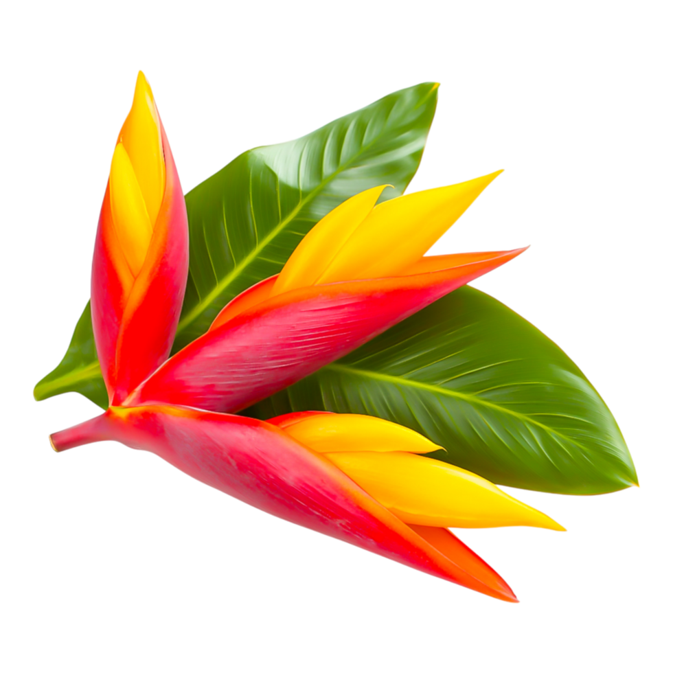 Vibrant Tropical Flower with Green Leaves in Close-Up View png