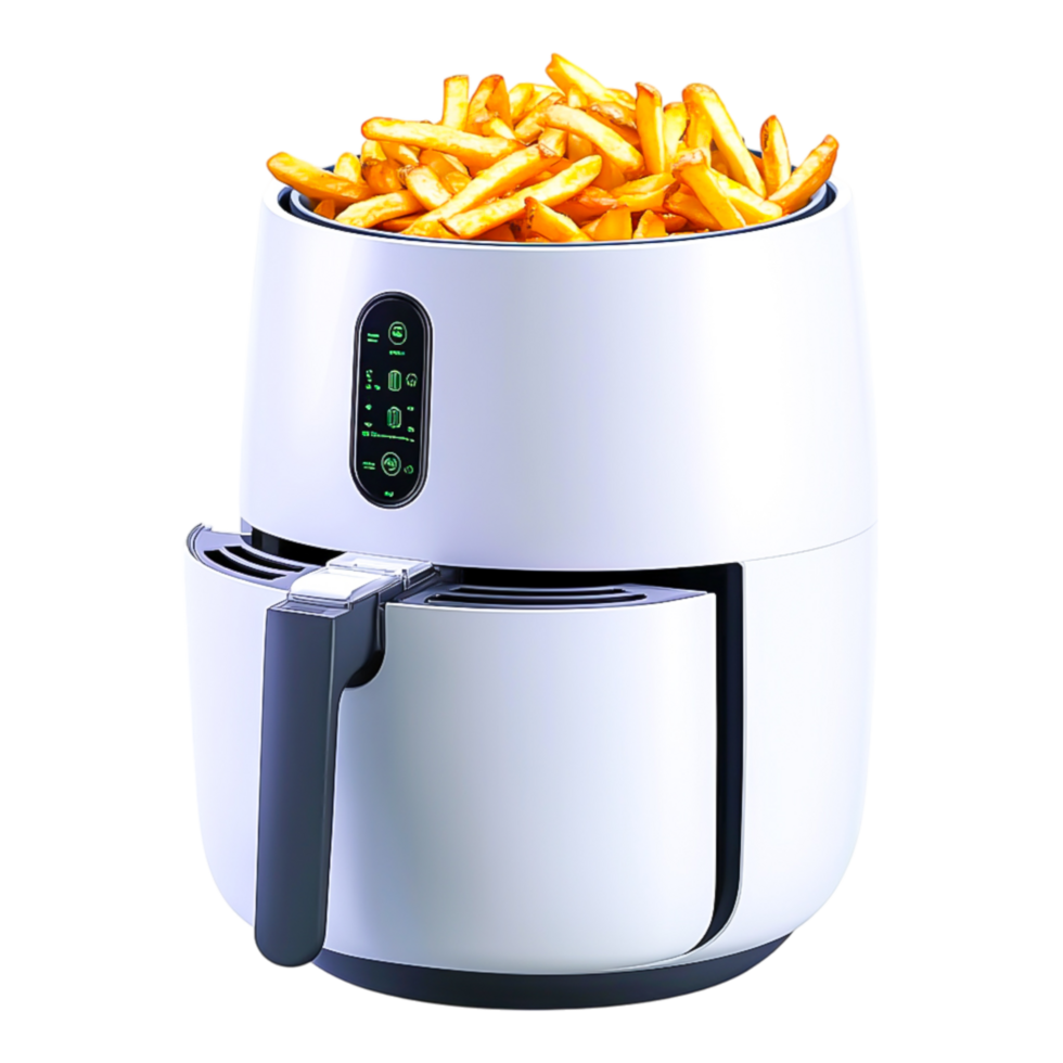 Modern Air Fryer with Golden Crispy French Fries Displayed Inside png