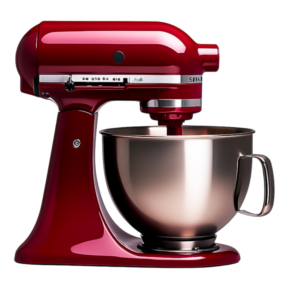 Bright Red Stand Mixer with Stainless Steel Bowl png