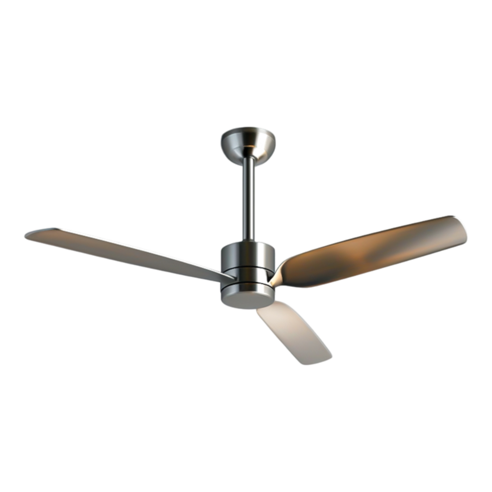 Modern Silver Ceiling Fan with Three Blades png