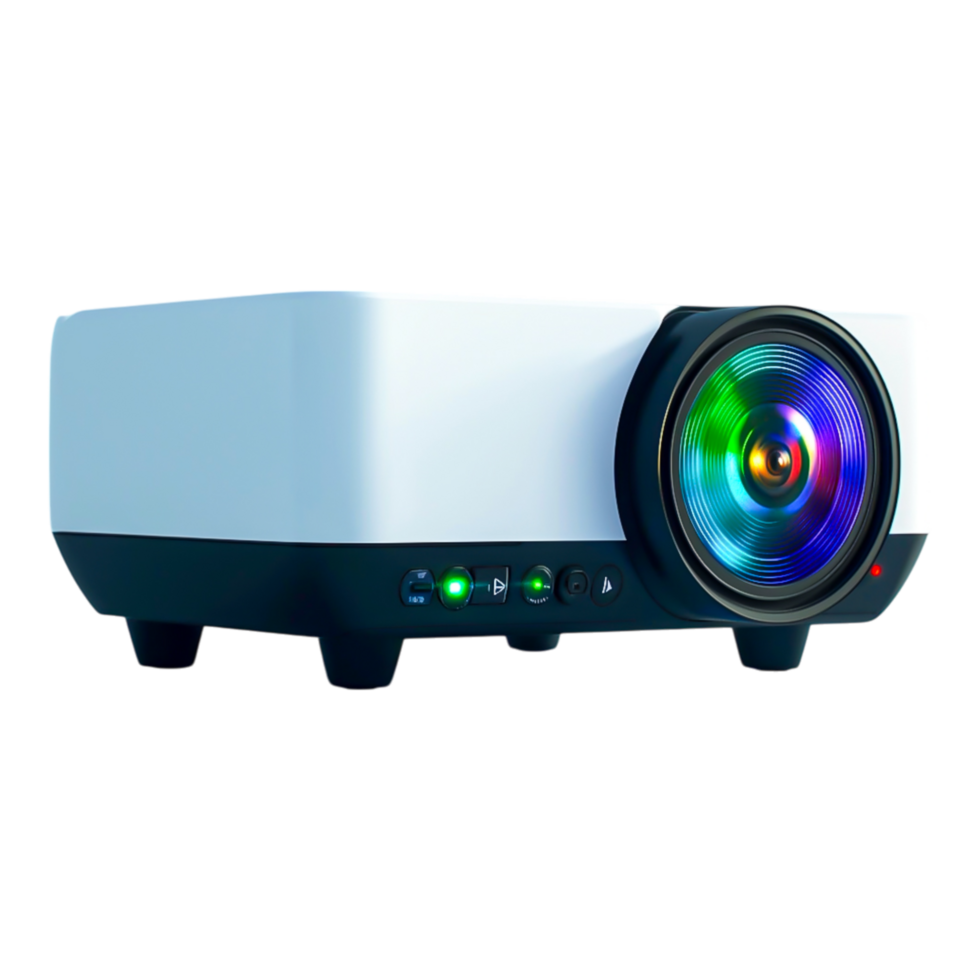 Compact and Modern Projector with Colorful Lens for Presentations png