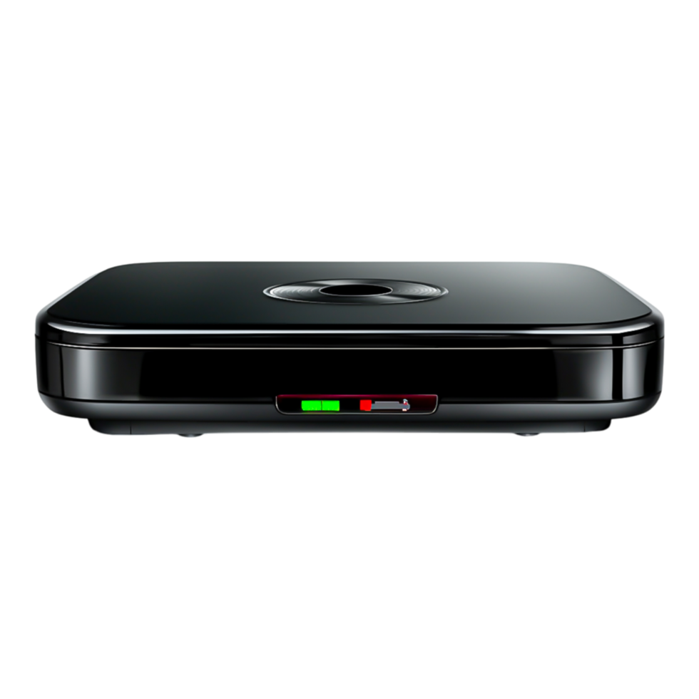 Modern Black Electronic Device with Indicator Lights and Lens png