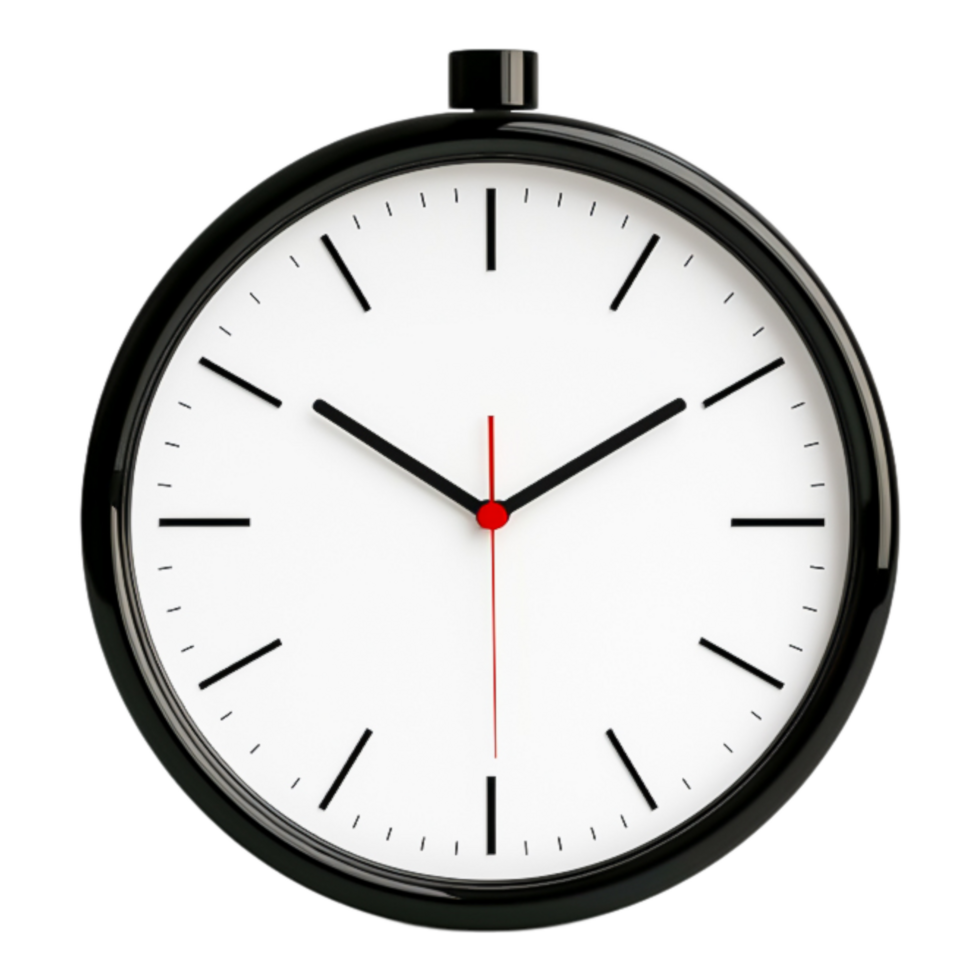 Classic Round Wall Clock with Black Frame and Simple Design png