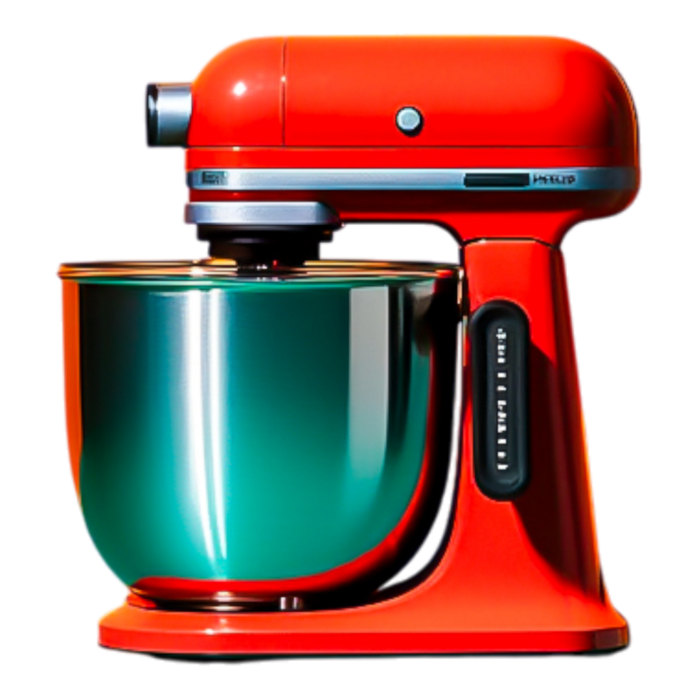 Vibrant Red Stand Mixer with Stainless Steel Bowl and Modern Design png