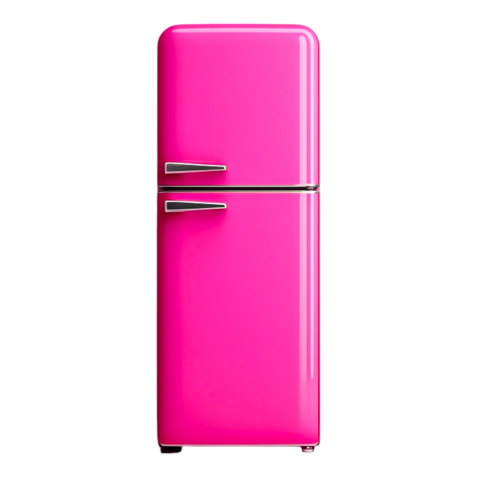 Retro Pink Refrigerator with Glossy Finish and Modern Details png