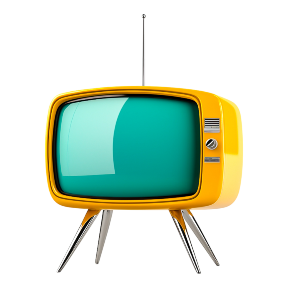 Vintage Yellow Television with Antenna and Retro Design Element png