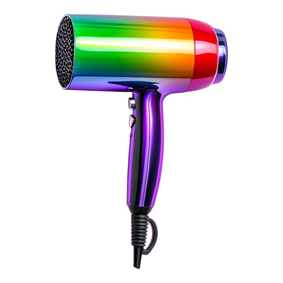 Colorful Hair Dryer with Rainbow Effect and Glossy Finish png