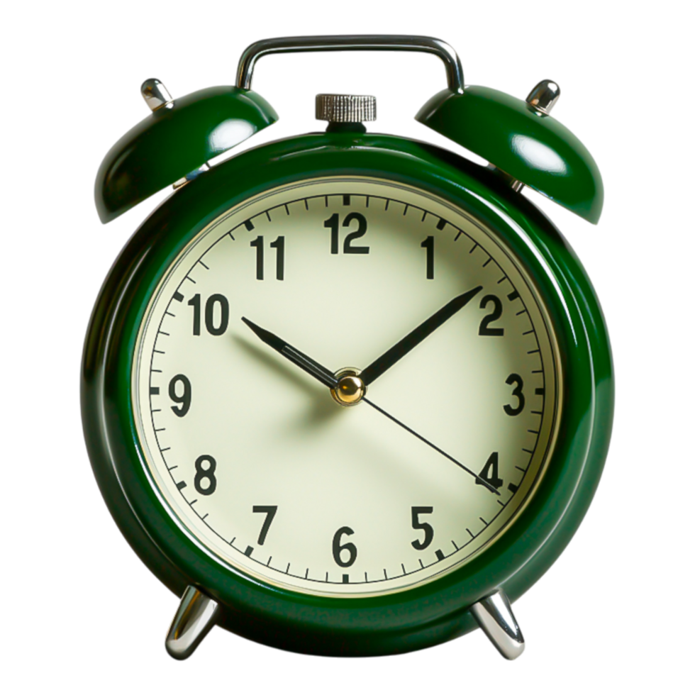 Classic Green Alarm Clock with Vintage Design and Simple Dial png