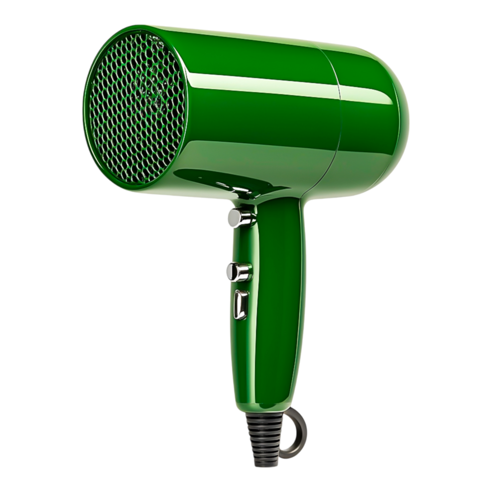 Vibrant Green Hair Dryer with Retro Design and Stylish Appearance png