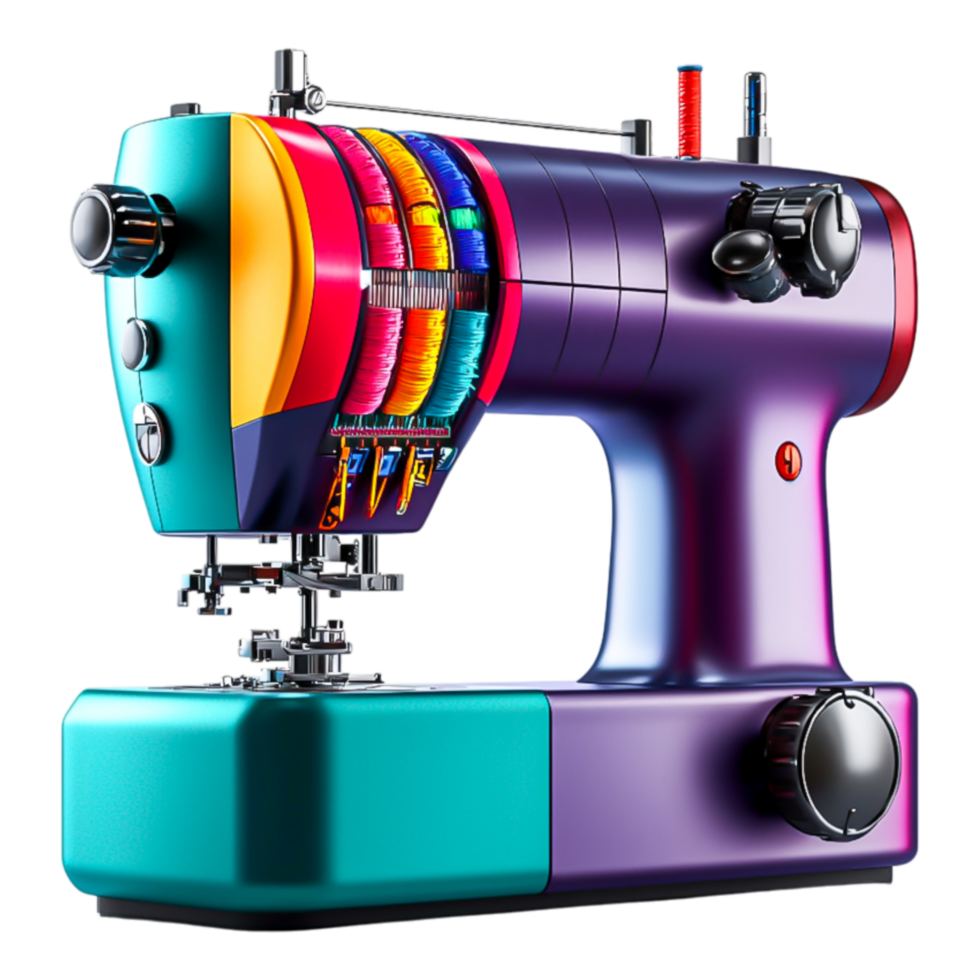 Colorful Sewing Machine with Threads for Craft and Fabric Projects png