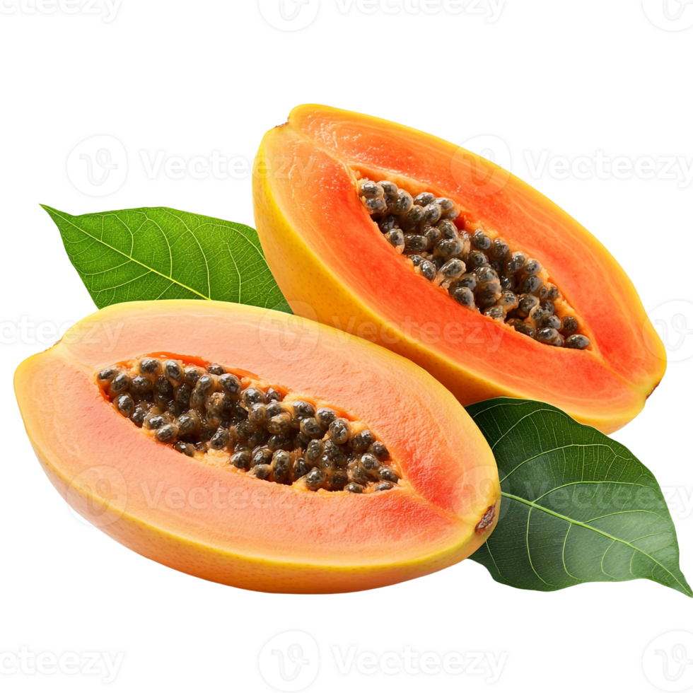 Fresco papayas cortar con hojas adjunto 53449822 PNG