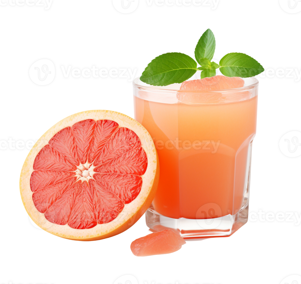 Sliced Grapefruit Next to Glass of Juice png