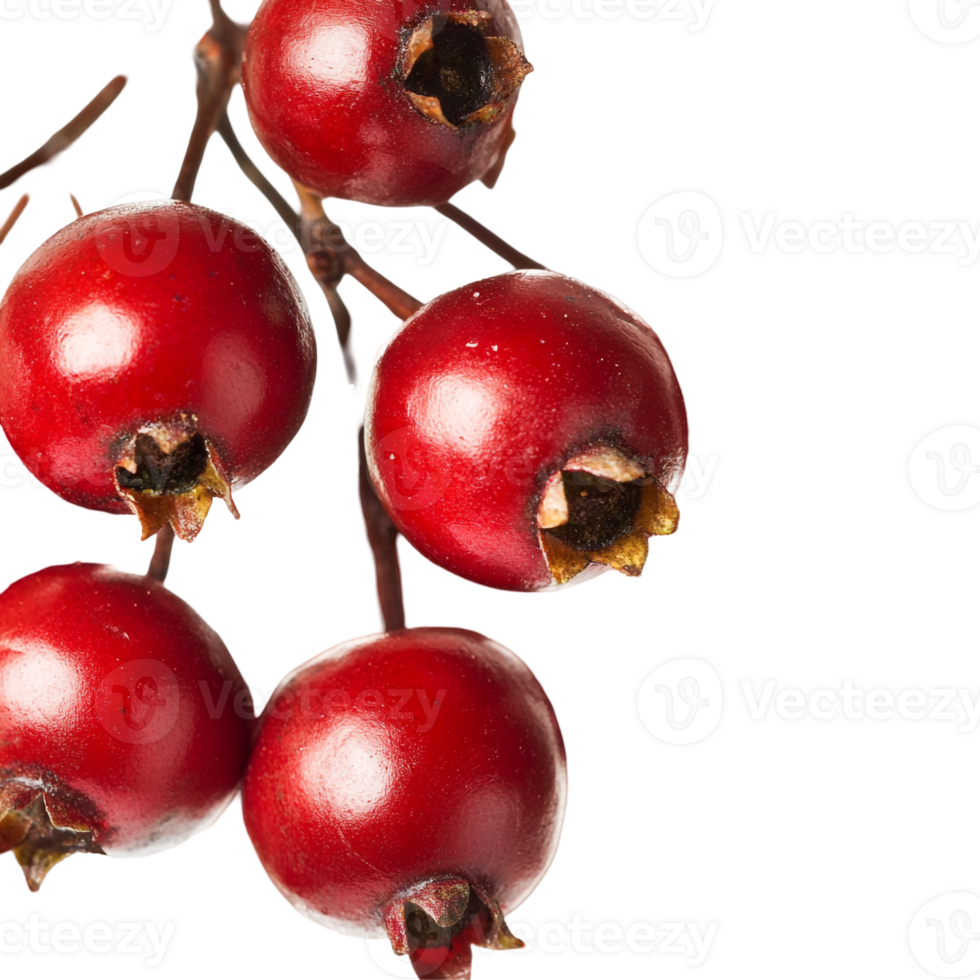 Red Hawthorn Berries on Branch Closeup png