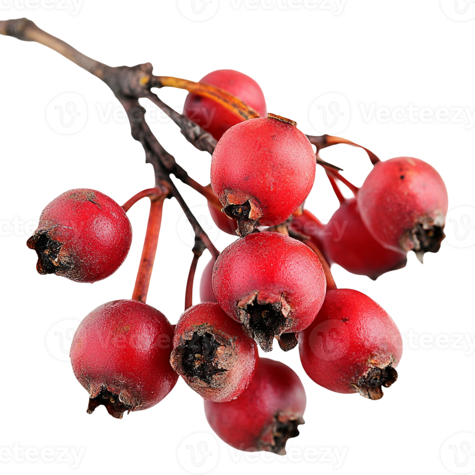 Red Berries of Hawthorn on White Background png