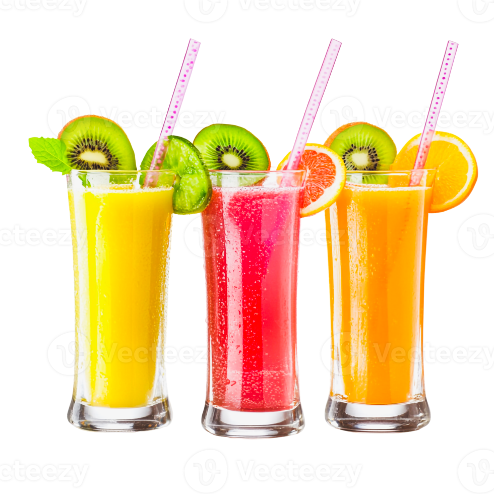 Fruit Juice Glasses with Garnishes png