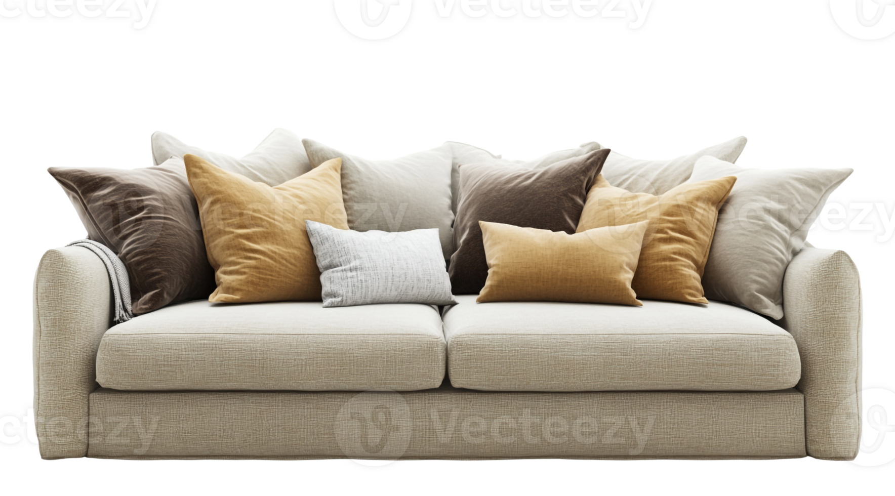 Sofa with Comfortable Pillows Arranged Neatly png