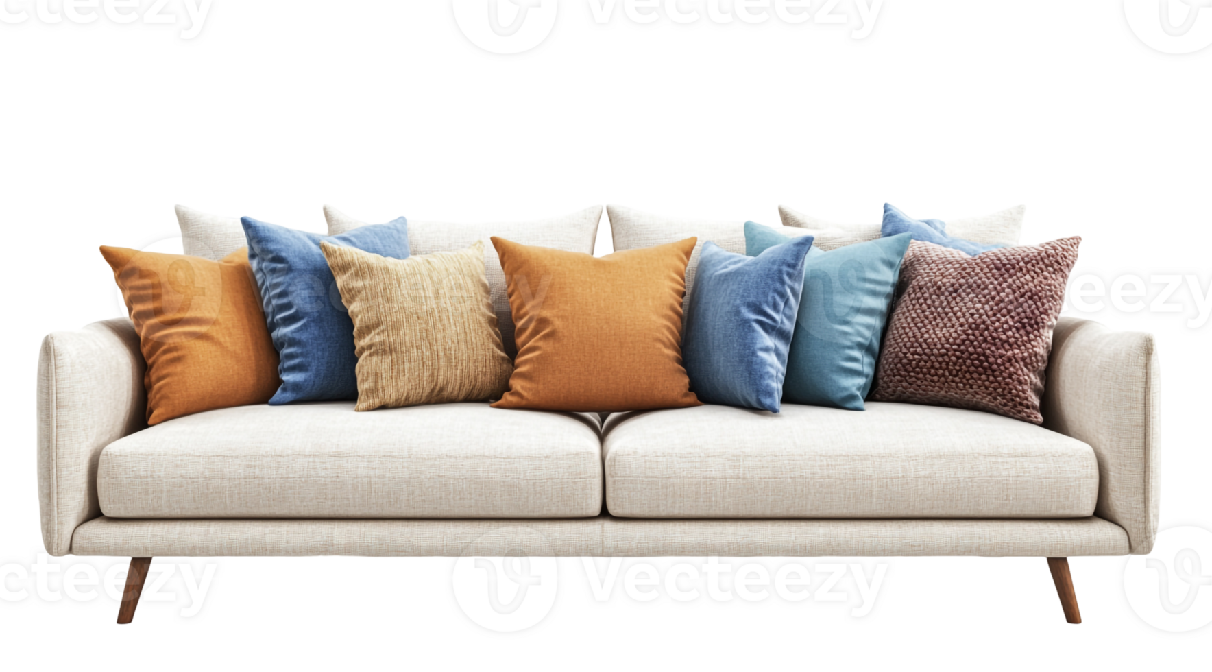 Elegant Sofa with Pillows in Various Styles png