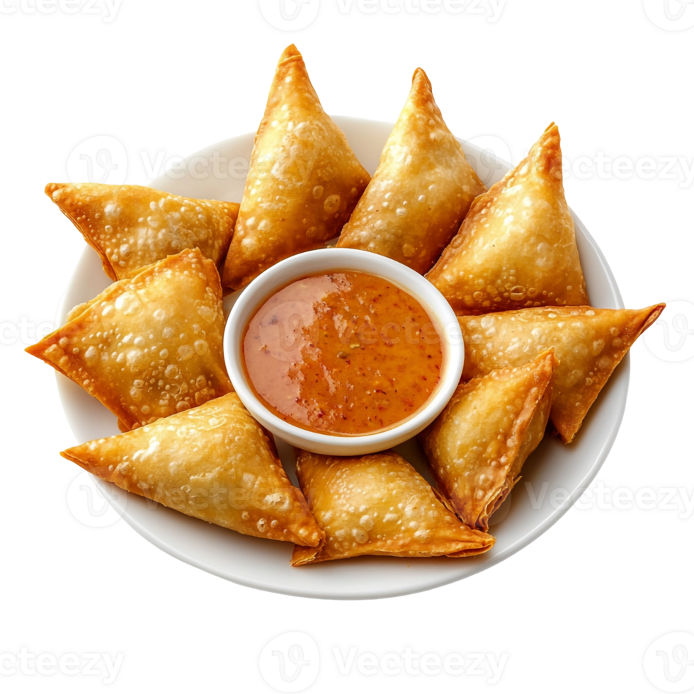 Plate of Samosas with Golden Crispy Texture png