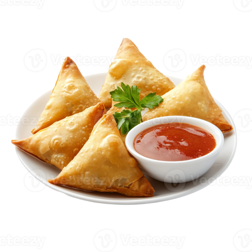 A Plate of Samosas with Spicy Filling png