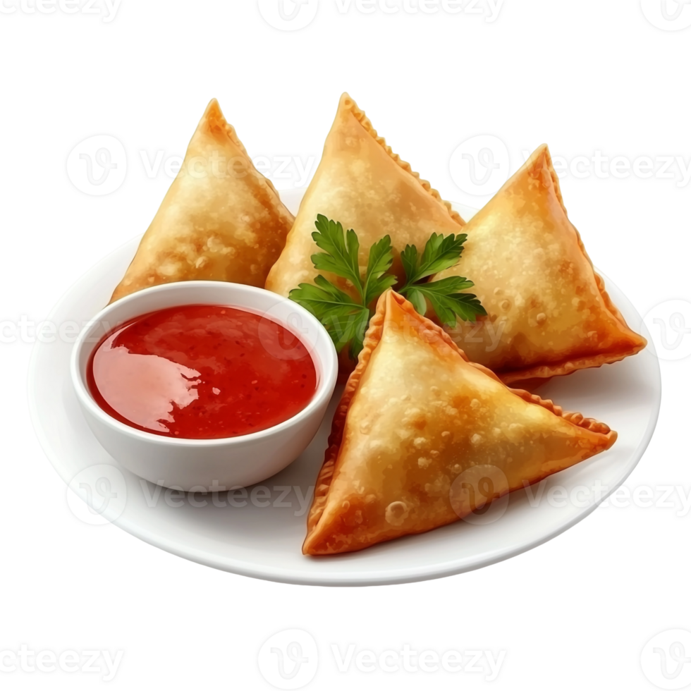 Plate of Hot Samosas with Flaky Crust png