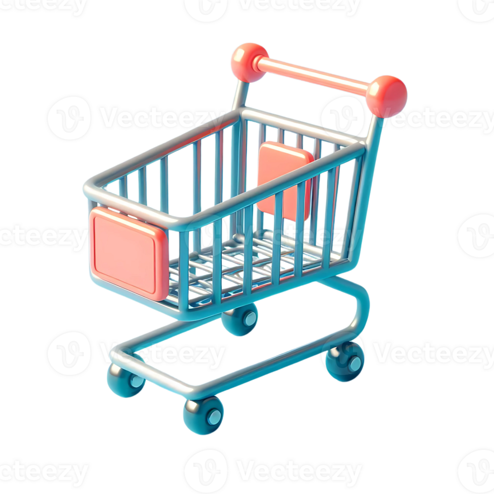 shopping cart 3d carton style isolated on transparent background png