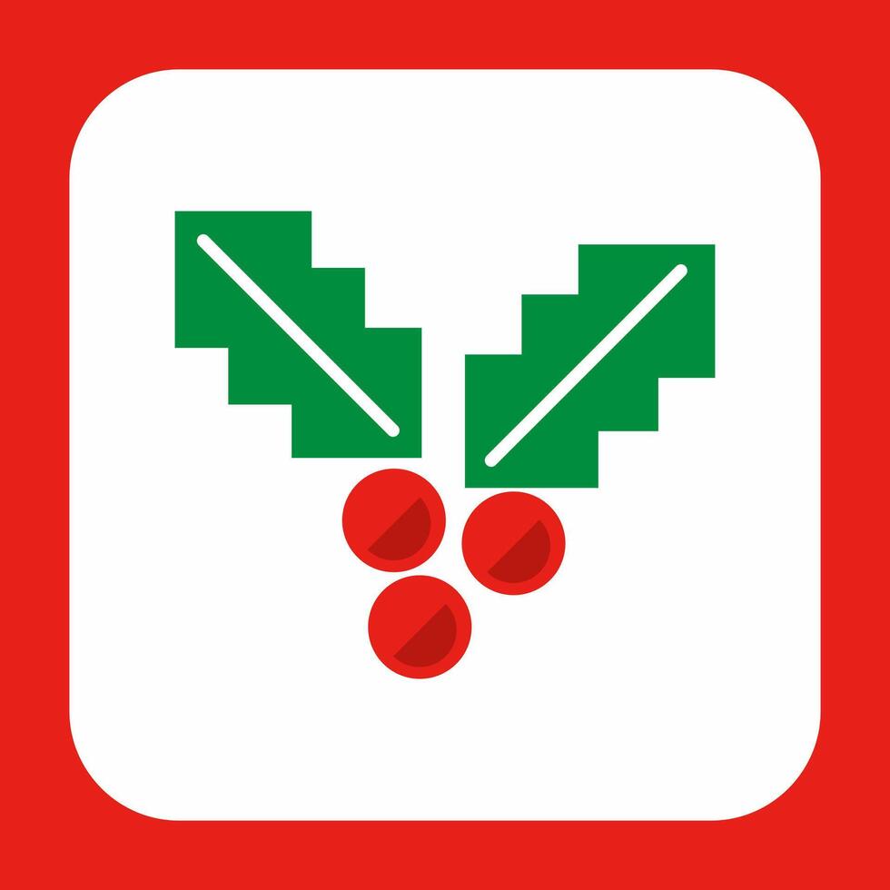 A red and green christmas holly leaf icon vector