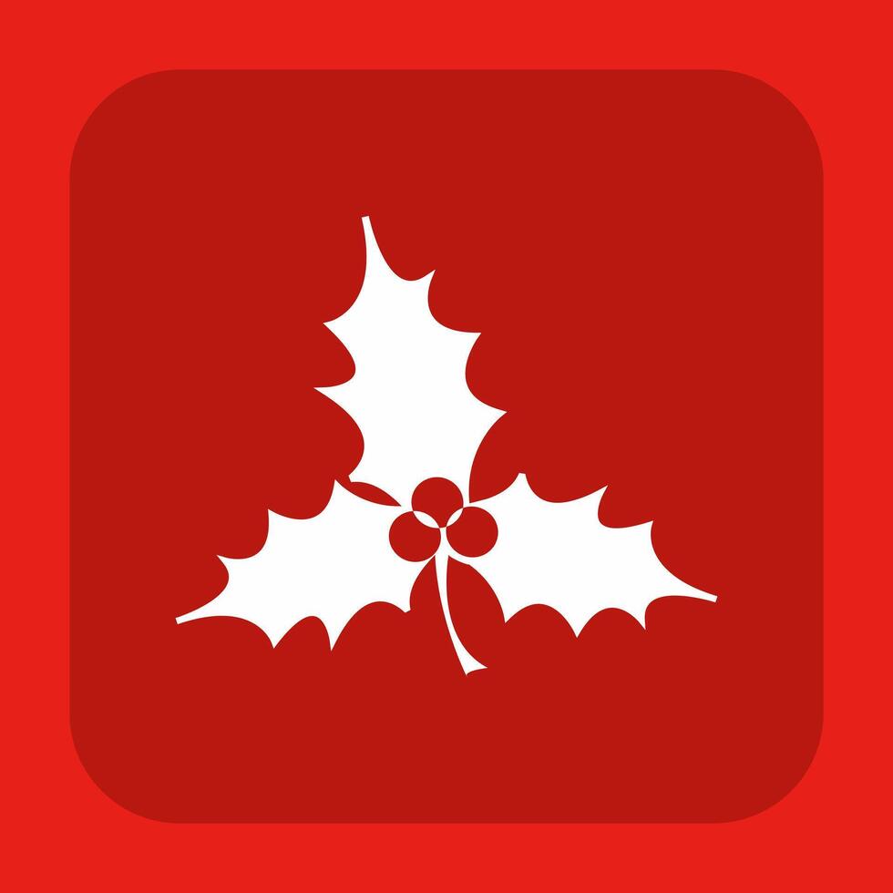 A white holly leaf icon on a red background vector
