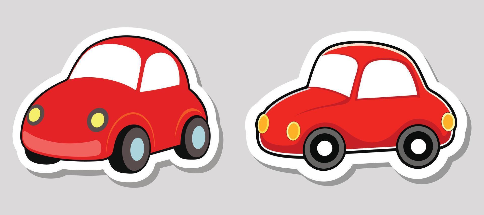 Red Color toy car cartoon clipart sticker illustration , car flat icon design, car cartoon shape for educational design vector