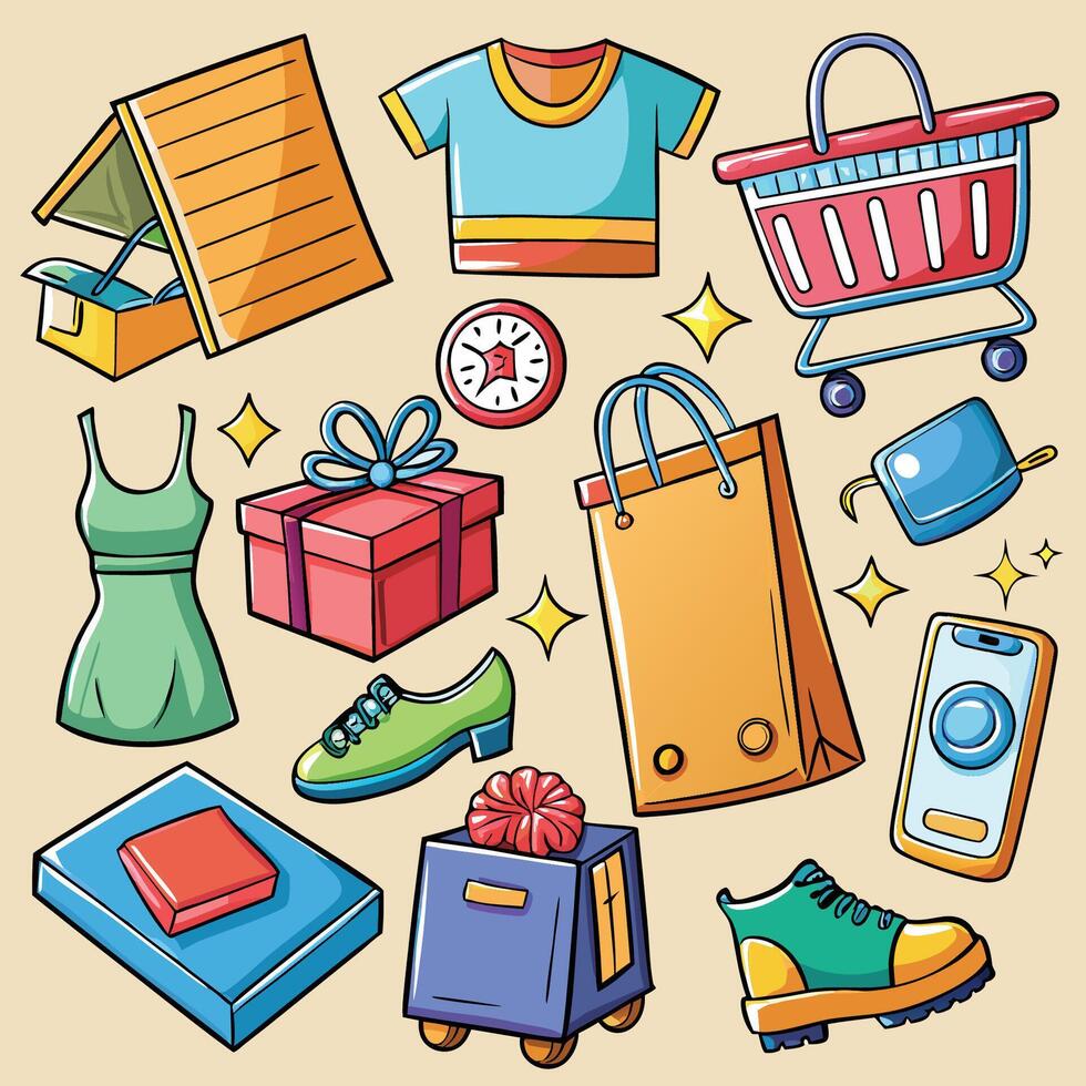 Essential Collection of Shopping Elements for Web and Graphic Design vector