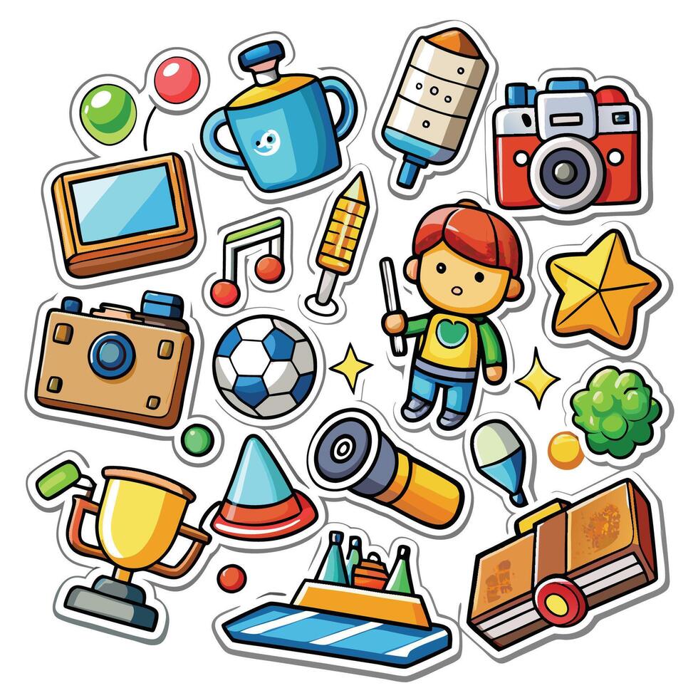 Whimsical Cartoon Sticker Collection Hobby Icon vector