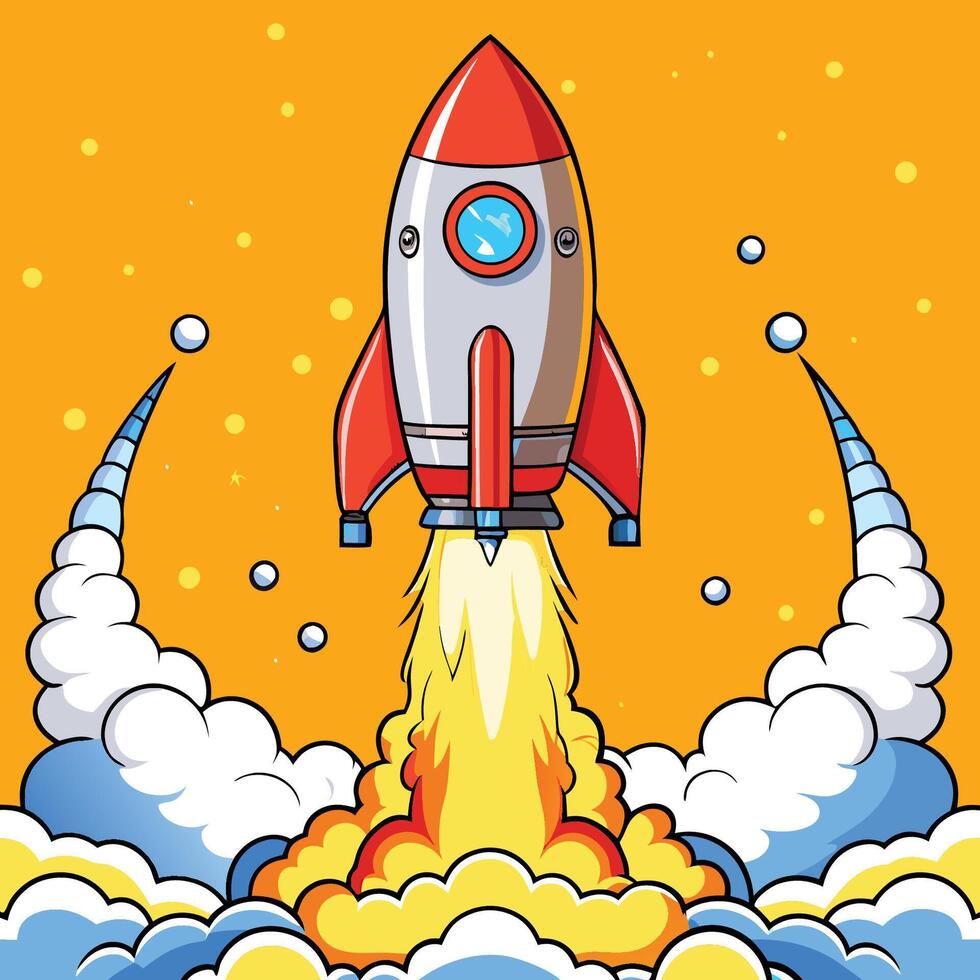 Depiction of a Rocket Ascending into the Vastness of Space vector