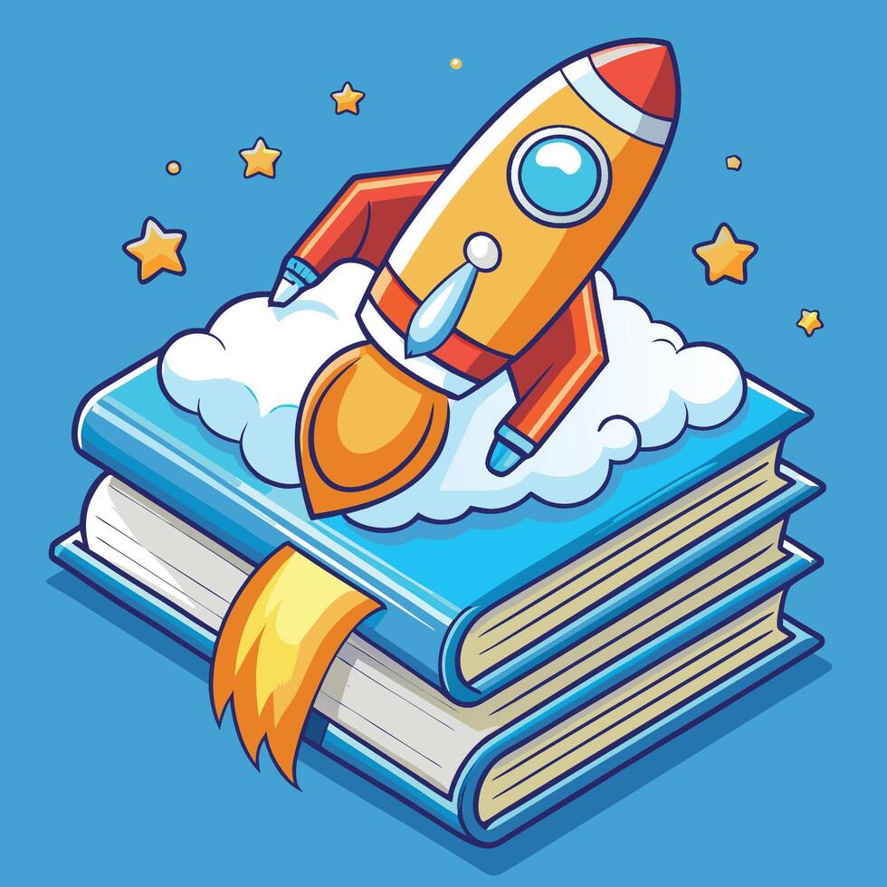 Rocket Launch Depicted in Intricate Book Illustration vector